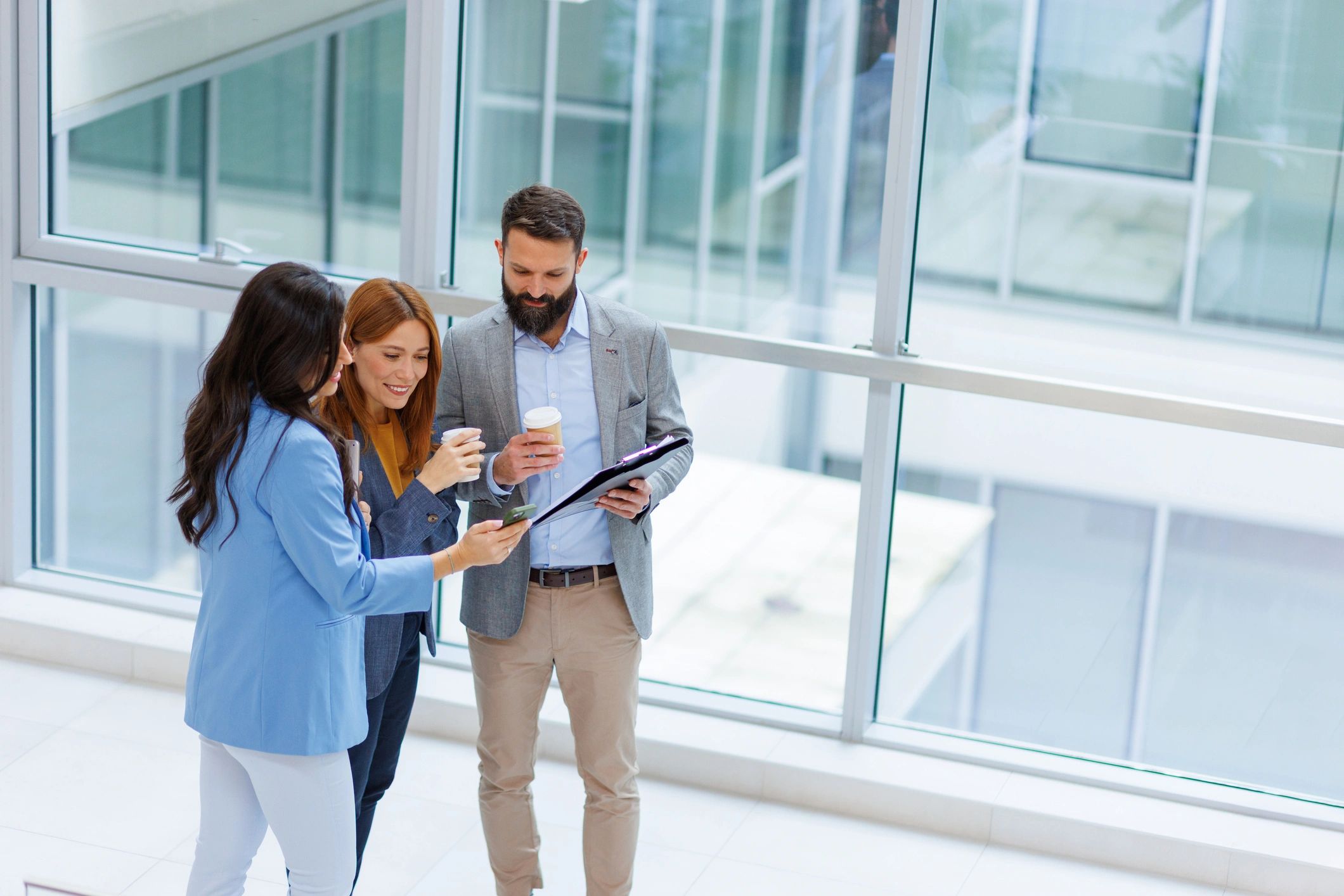 Professionals reviewing strategy together in an office