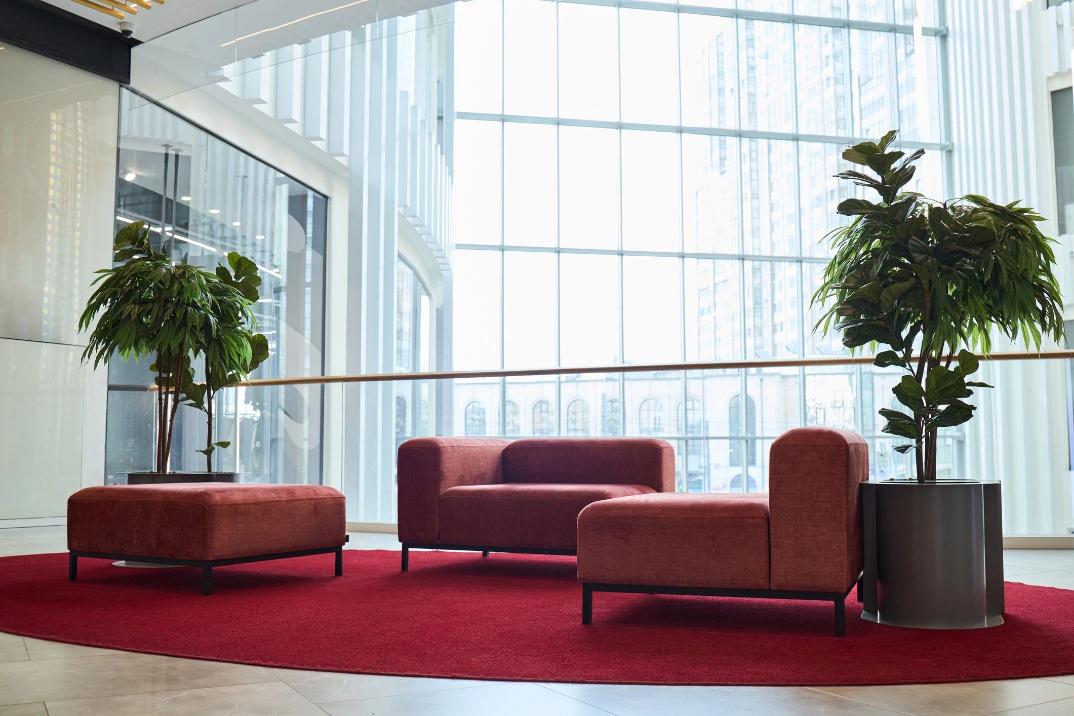 Modern corporate office lounge for client meetings