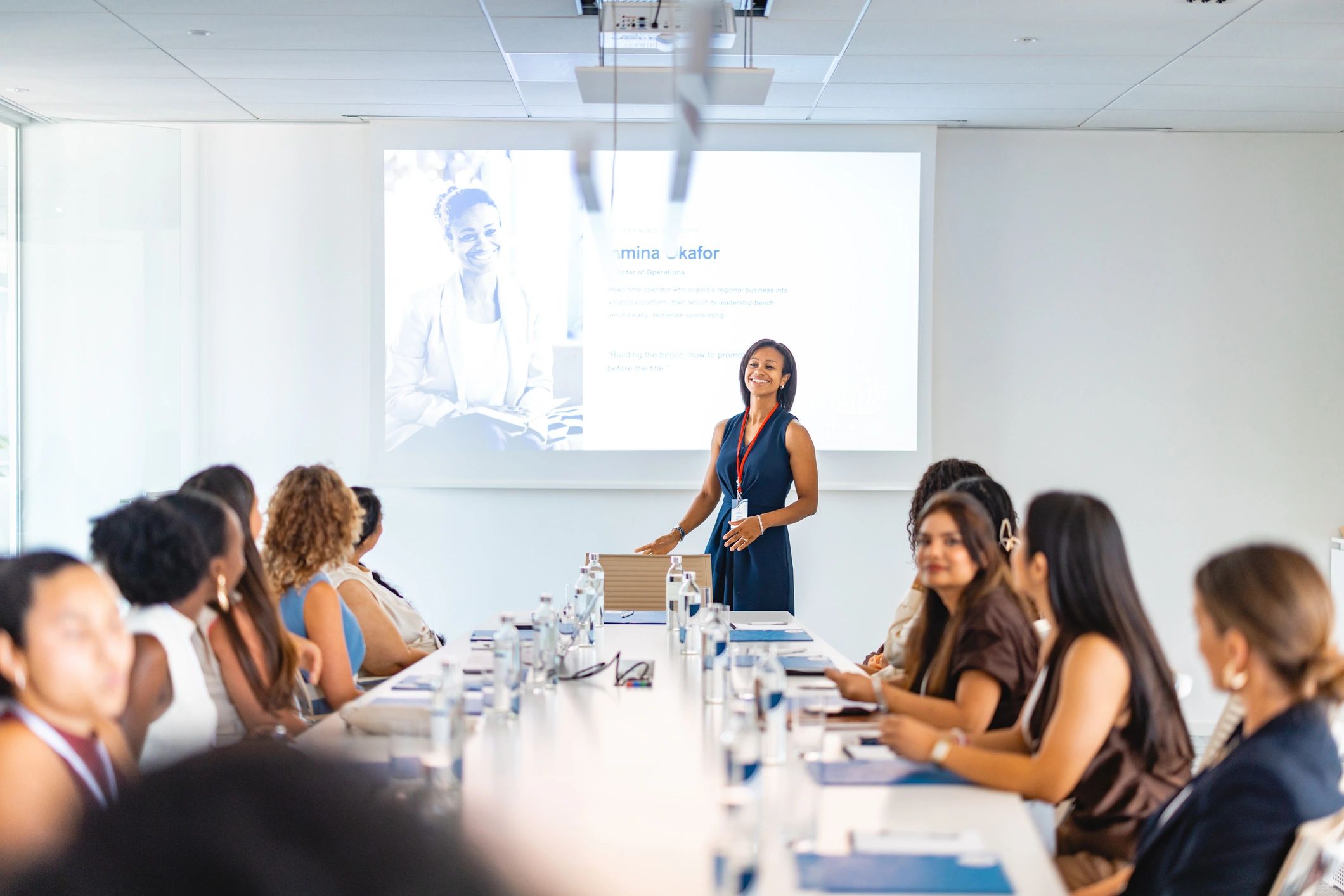 Business presentation in a corporate meeting room
